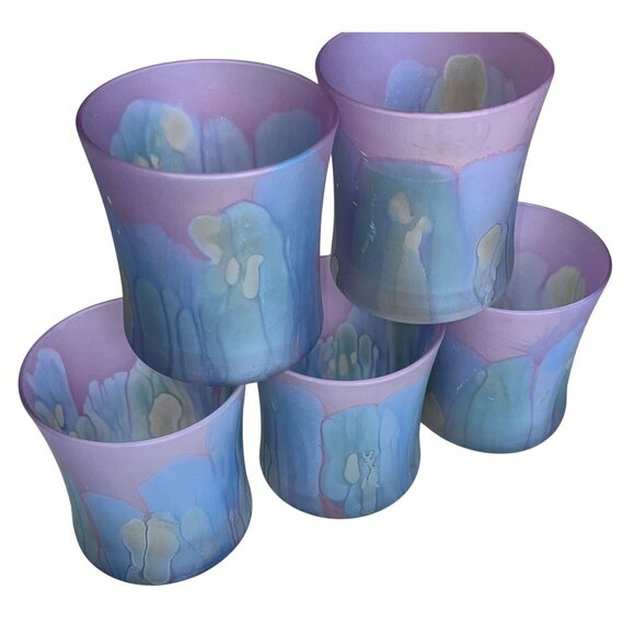 Robert Rueven Art Glass Tumblers Nouveau Art Glass Co Hand-crafted BLU PRP GRN - Picture 3 of 11